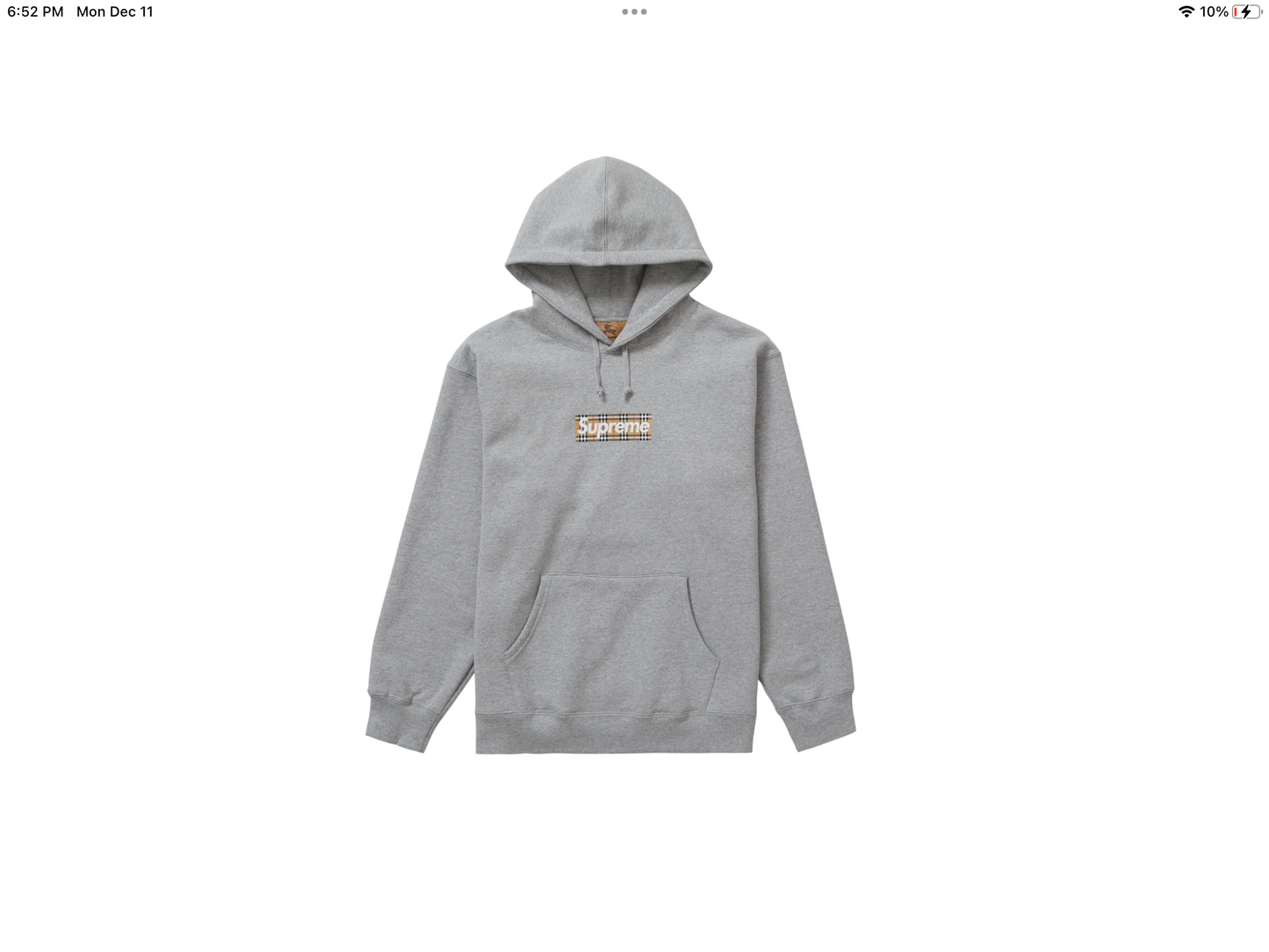 Supreme Burberry Box Logo Hooded Sweatshirt Heather Grey